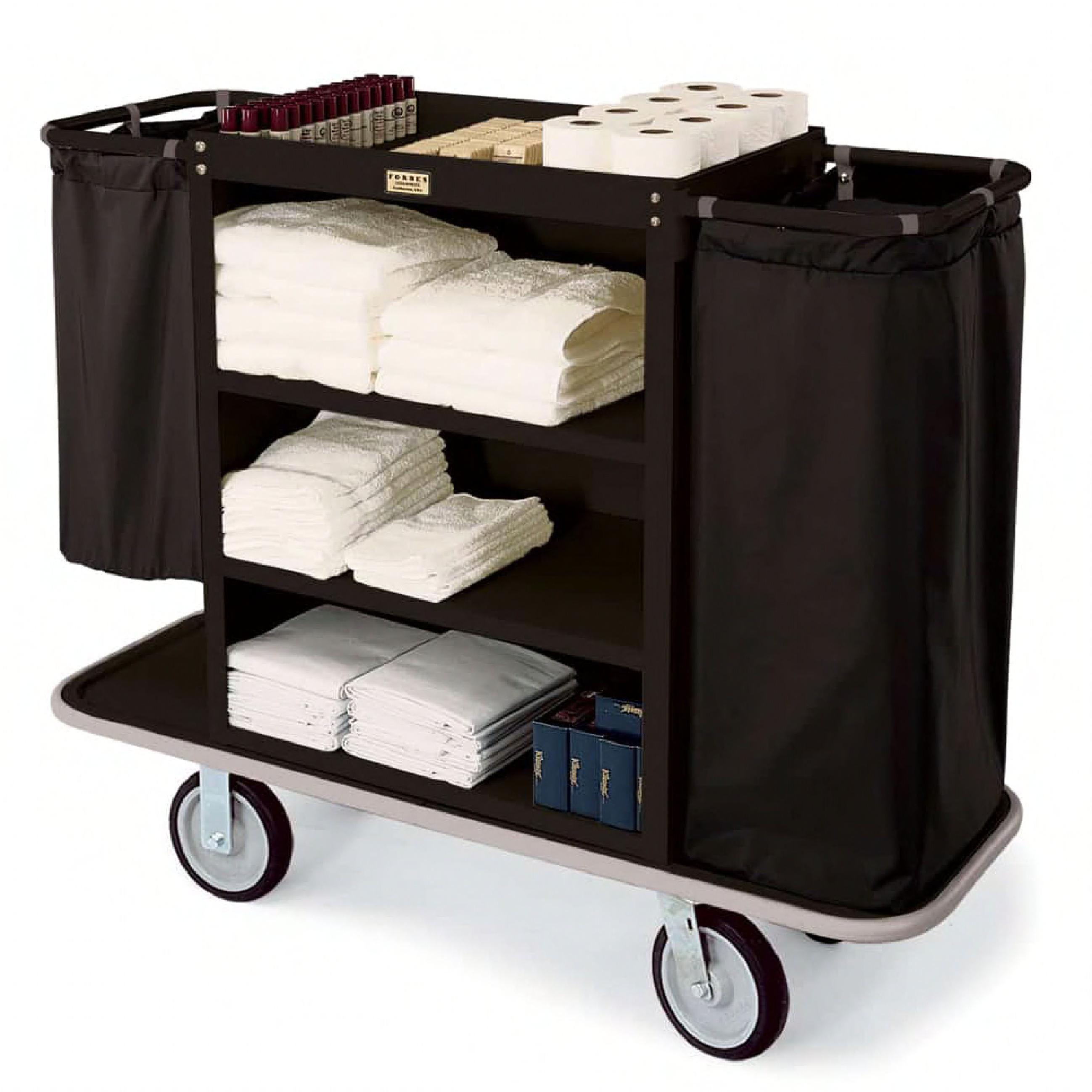 Housekeeping Cart 30X19X36 IN Steel 3 Shelves Low-Profile Handles Two End Platforms Full Wrap-Around Bumper 1/Each