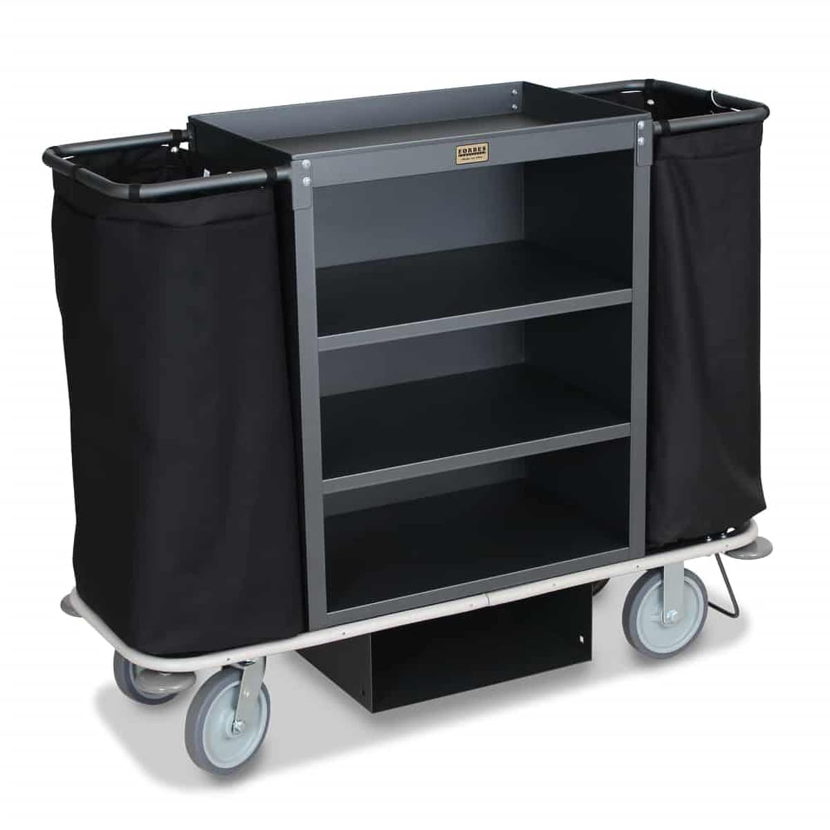 Housekeeping Cart 57X20.5X47 IN 8IN Wheels Full Wrap-Around Bumper Under-Deck Glass Rack Holder Vacuum Bracket 1/Each