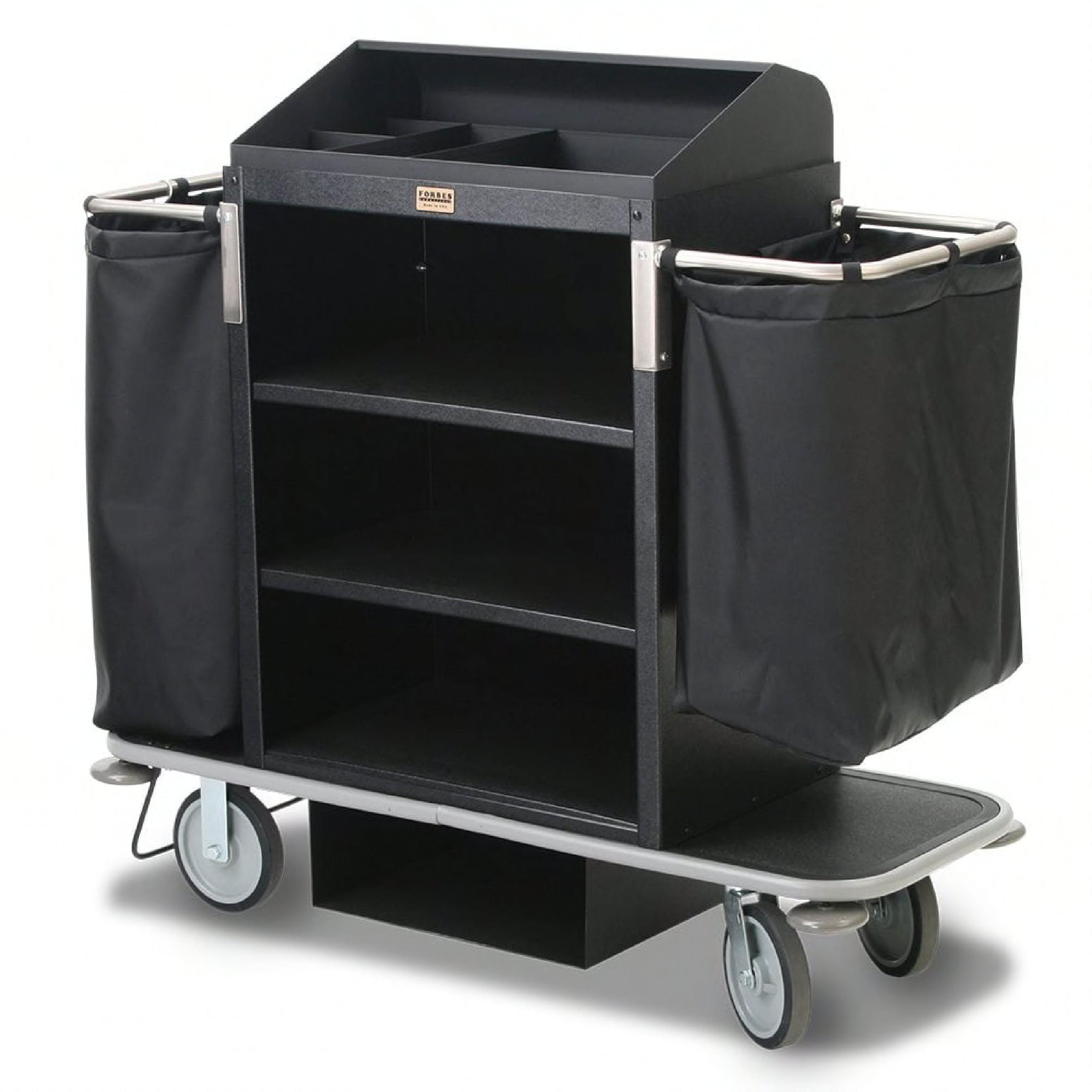 Housekeeping Cart 57X20.5X51 IN Steel Under-Deck Glass Rack Holder Full Wrap-Around Bumpers 1/Each