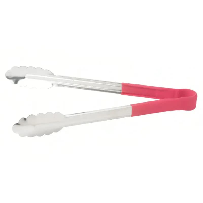 Utility Tongs Stainless Steel Red Heat Resistant Heavy Duty Scalloped 1/Each