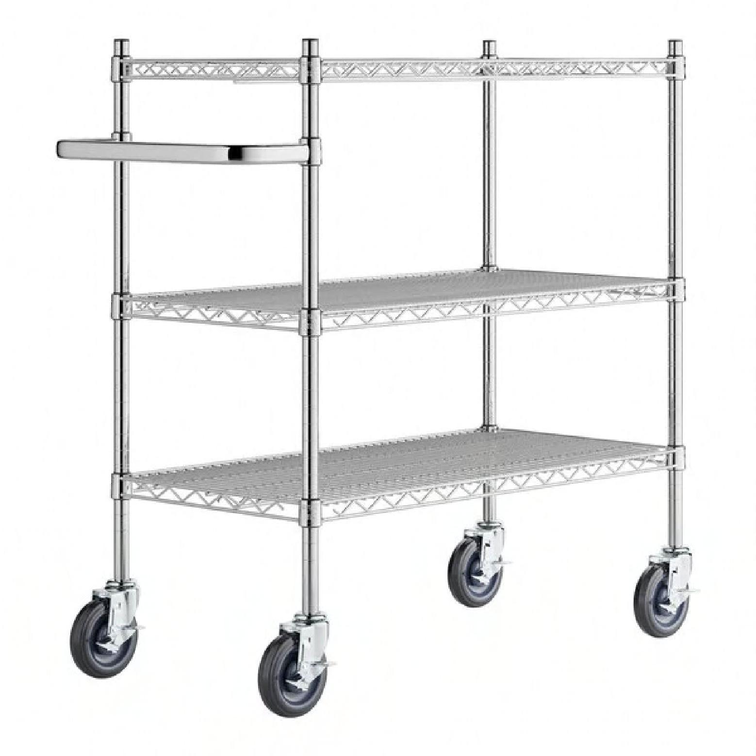 Regency™ Utility Cart 41.75X18X39 IN Silver Chrome Plated 3-Shelf With Casters 1/Each