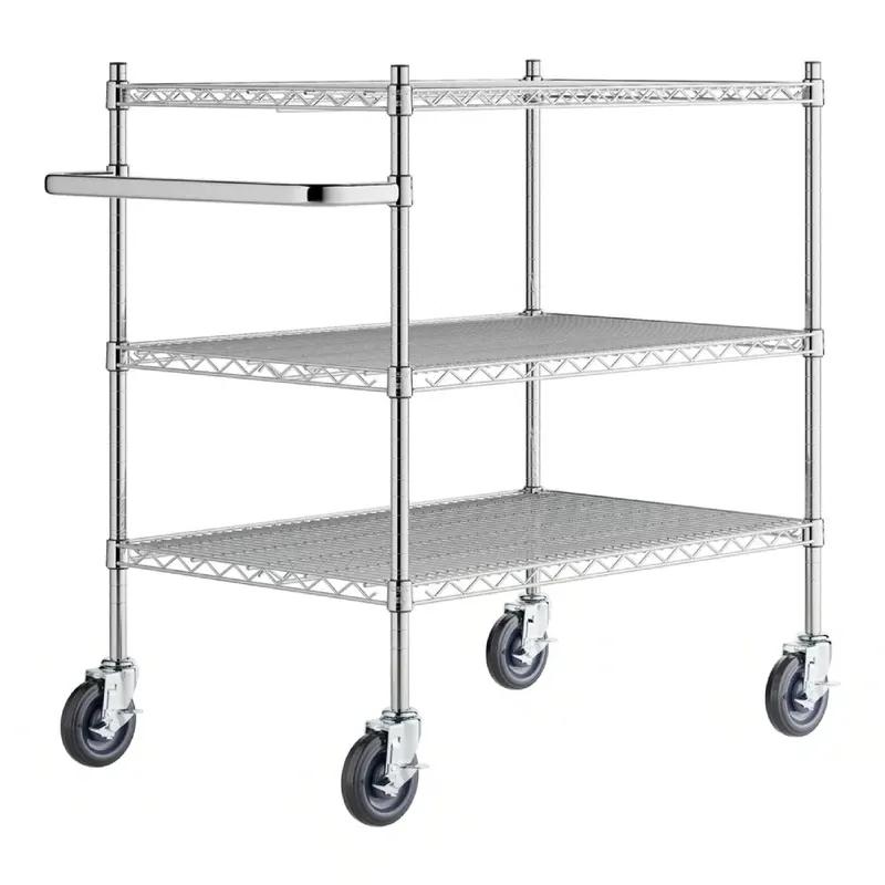 Regency™ Utility Cart 36X24X39 IN 1800 LB Silver Chrome Plated Metal Wire 3-Shelf Heavy Duty With U-Shaped Handle 1/Each