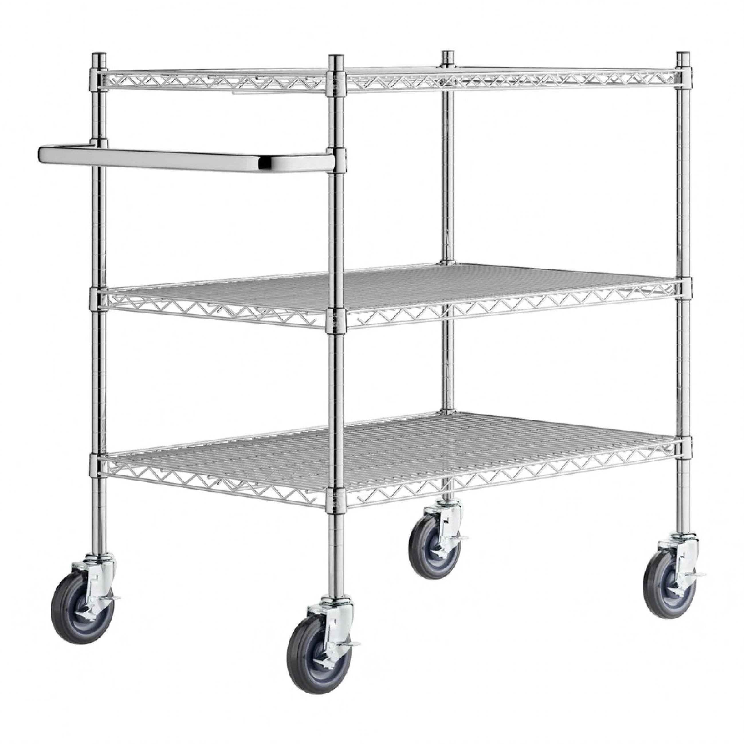 Regency™ Utility Cart 36X24X39 IN 1800 LB Silver Chrome Plated Metal Wire 3-Shelf Heavy Duty With U-Shaped Handle 1/Each