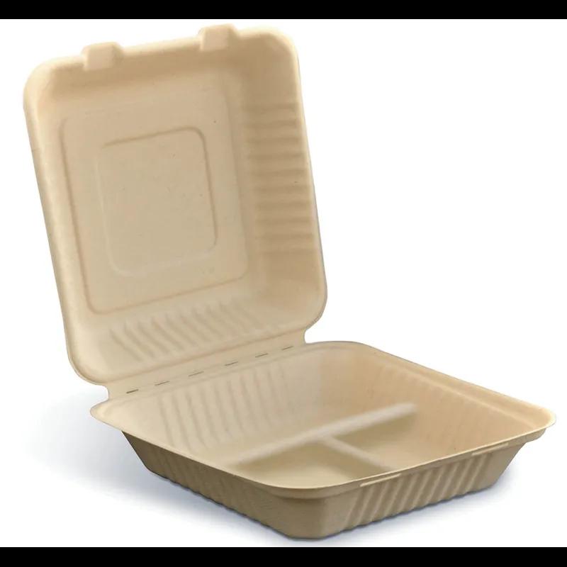 Take-Out Container Hinged 10 IN 3 Compartment Plant Fiber Heavy Duty 200/Case