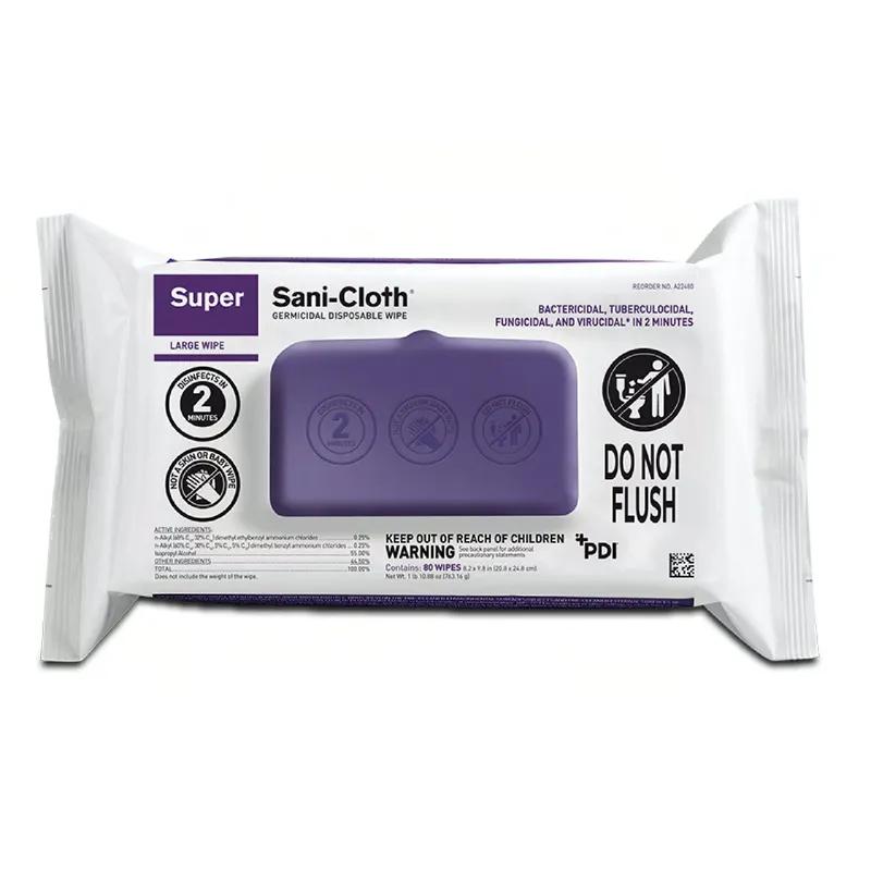 Super Sani-Cloth® Wipe Unfolded: 8.2X9.8 IN Germicidal Disposable Softpack 80 Count/Pack 9 Packs/Case