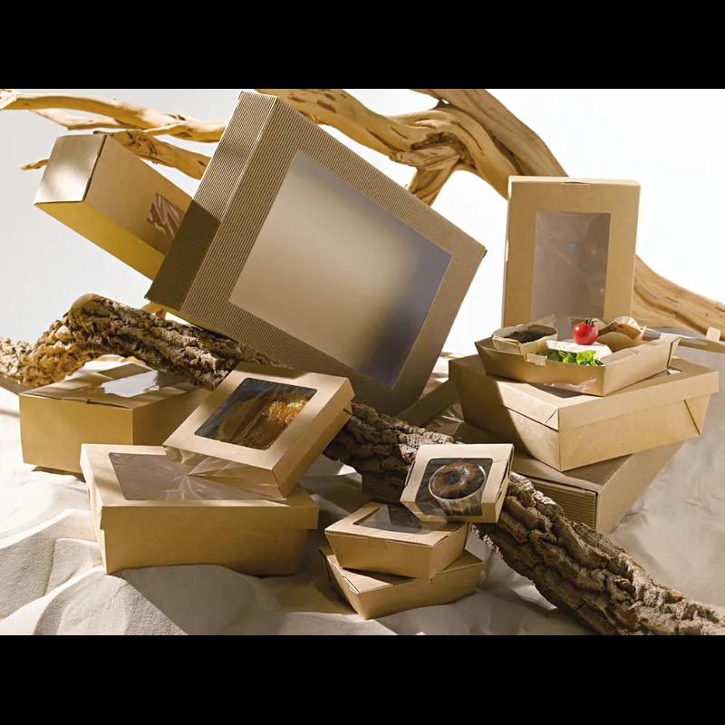 Take-Out Box Base & Lid Combo 8.7X8.7X3.2 IN Corrugated Paperboard Kraft 25 Count/Pack 4 Packs/Case 100 Count/Case