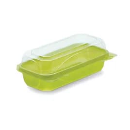 The BOTTLEBOX ® Take-Out Container Hinged With Dome Lid 8.75X4.75X2.97 IN RPET Lime Green Clear Rectangle Long 250/Case
