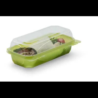 The BOTTLEBOX ® Take-Out Container Hinged With Dome Lid 8.75X4.7X2.85 IN RPET Green Clear Rectangle Long 250/Case