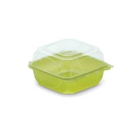 The BOTTLEBOX ® Take-Out Container Hinged With Dome Lid 6X6X3.25 IN RPET Green Clear Square Squat 250/Case