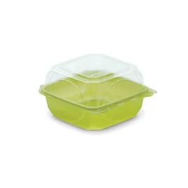 The BOTTLEBOX ® Take-Out Container Hinged With Dome Lid 6X6X3 IN RPET Lime Green Clear Square Squat 250/Case
