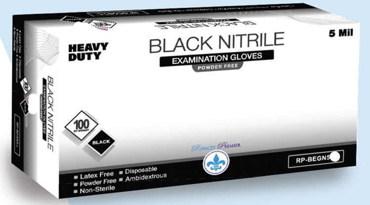 Premier Gloves Medium (MED) Black 5MIL Nitrile Powder-Free 100 Count/Box 10 Box/Case