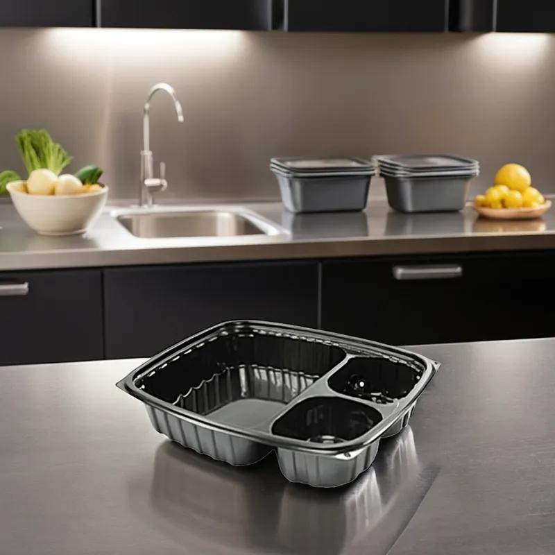 Dart® ClearPac® Take-Out Container Base 3 Compartment OPS Black Oblong 252/Case