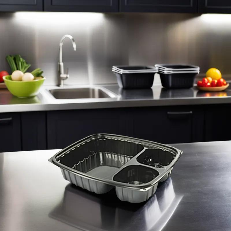 Dart® ClearPac® Take-Out Container Base 3 Compartment OPS Black Oblong 252/Case