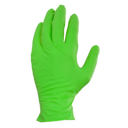 Safety Zone® Gloves Large (LG) Neon Green 9MIL Nitrile Powder-Free Pyramid Grip® Beaded Cuff 100 Count/Box 10 Box/Case