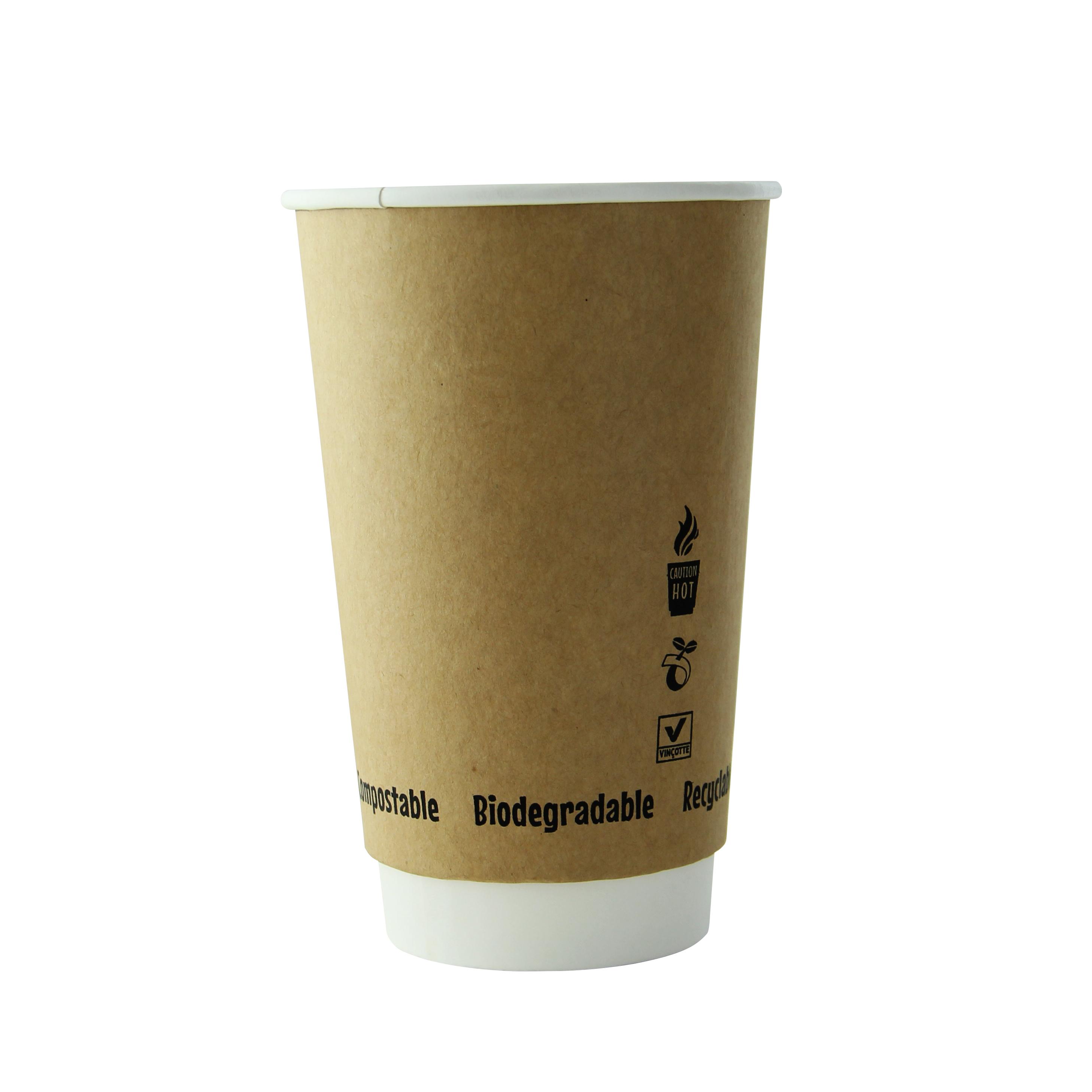 Cup Insulated 16 OZ Double Wall Poly-Coated Paper Kraft Round 25 Count/Pack 20 Packs/Case 500 Count/Case