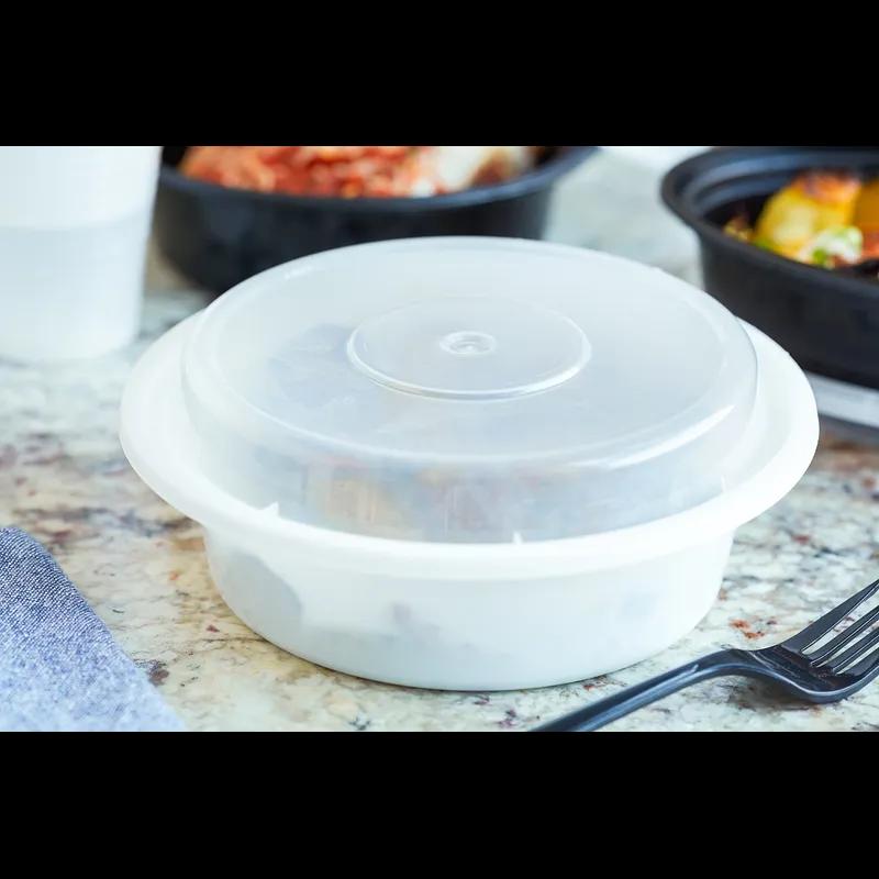 Take-Out Container Base & Lid Combo With Dome Lid 16 OZ PP White Clear Round 150/Case