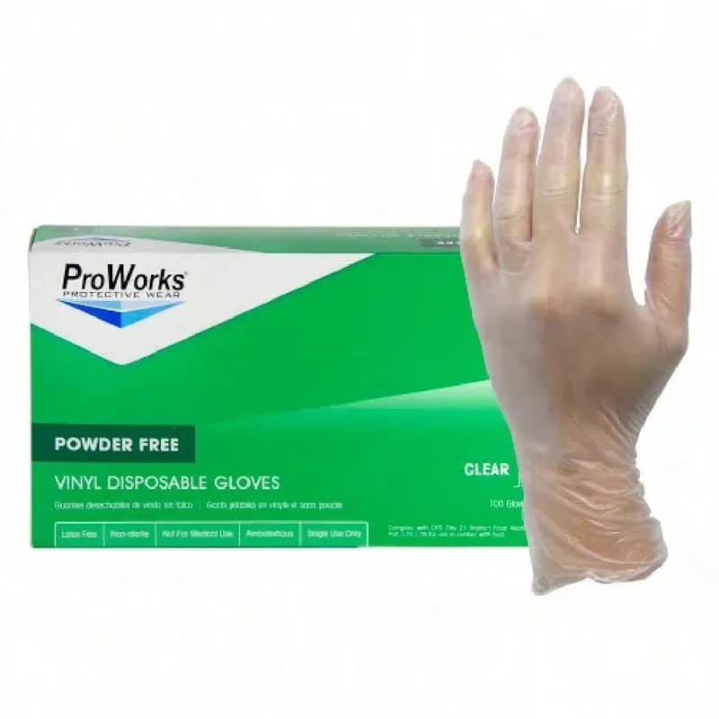 ProWorks® Gloves XL Clear 3MIL Vinyl Powder-Free Beaded Cuff 100 Count/Box 10 Box/Case