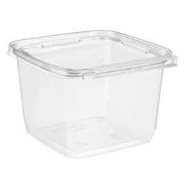 Safe-T-Fresh® Deli Container Hinged With Flat Lid 48 OZ RPET Clear Square Tamper-Evident 216/Case
