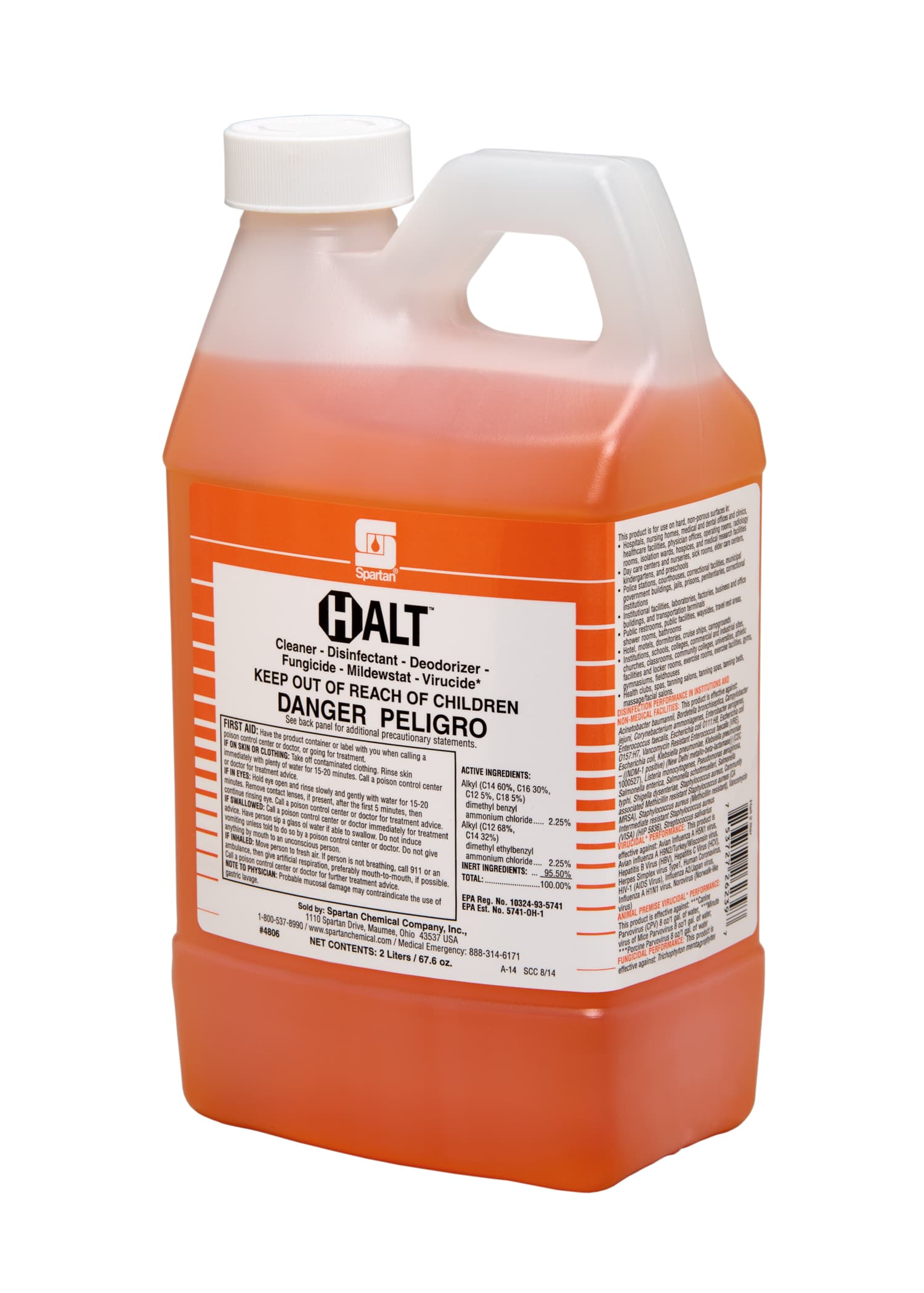 Halt® Orange Citrus One-Step Disinfectant 2 L Multi Surface Concentrate Bactericidal Mildewcidal Fungicidal 4/Case