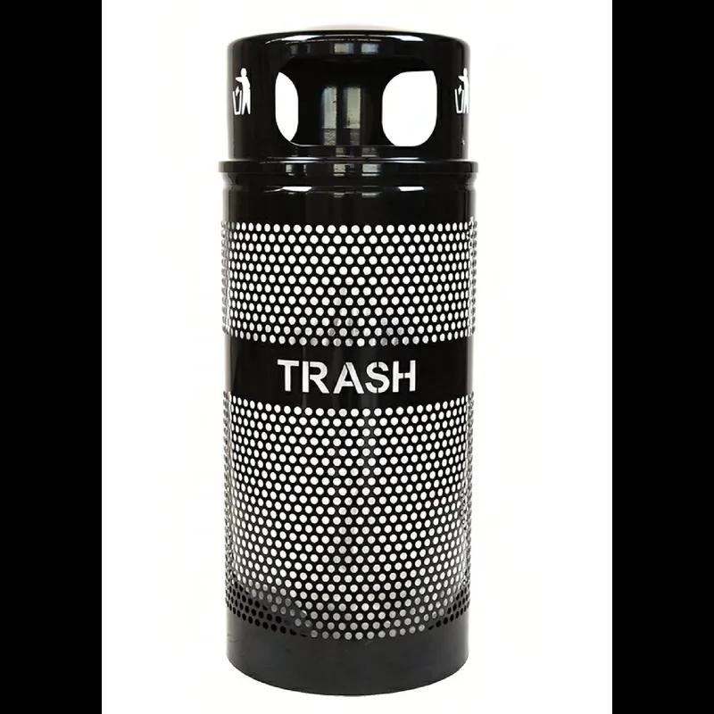 Trash Can 18X44 IN 34 GAL Black Steel Dome Top Perforated Drainage Holes on Bottom 1/Each