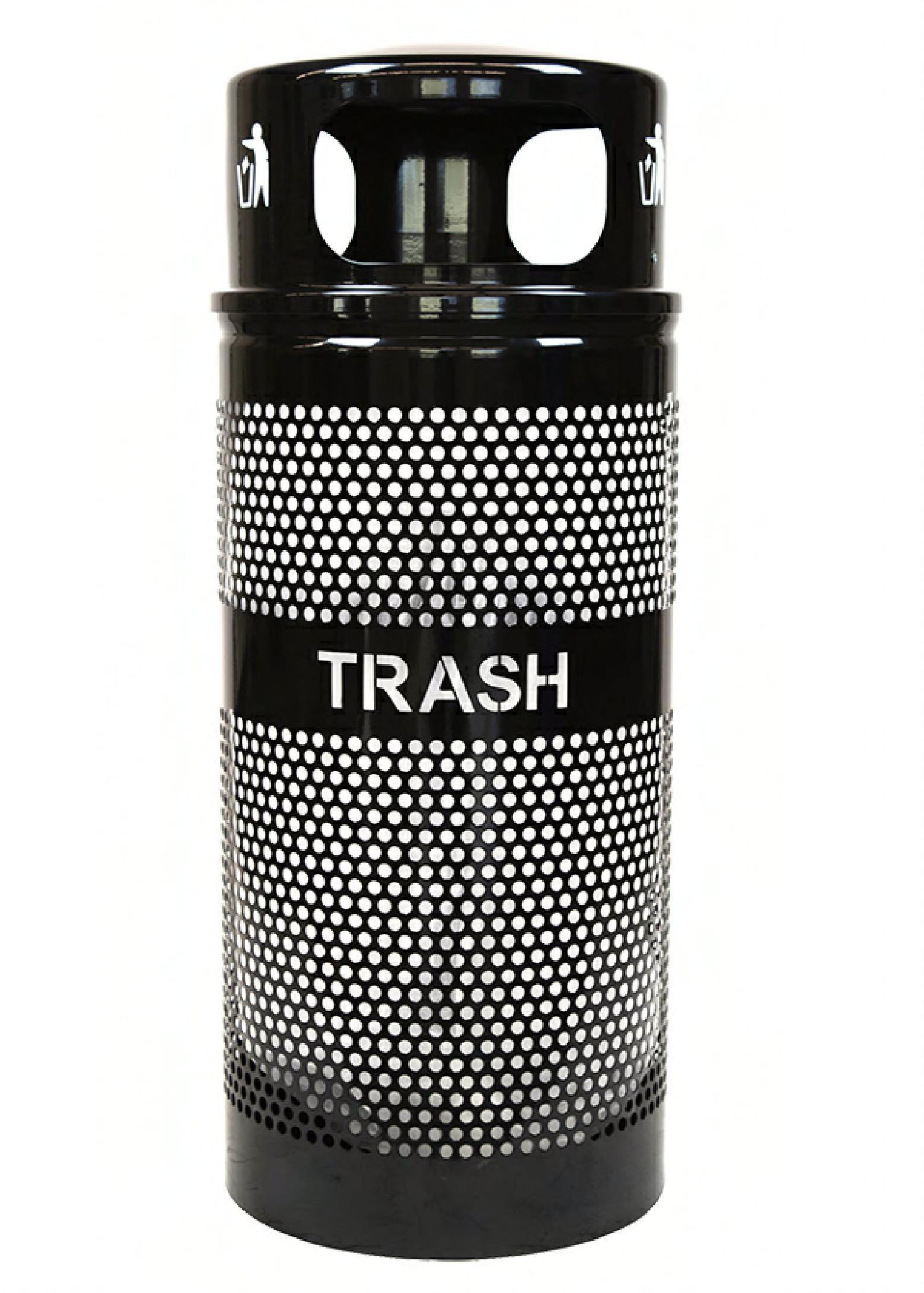 Trash Can 18X44 IN 34 GAL Black Steel Dome Top Perforated Drainage Holes on Bottom 1/Each