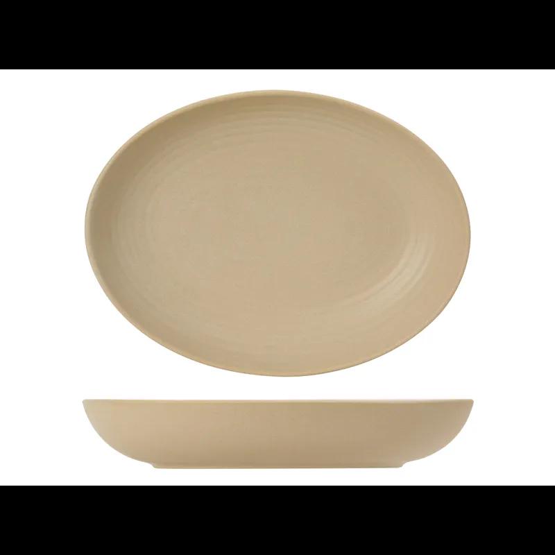 TuxTrendz Zion Bowl 8X10.75X1.875 IN 35 OZ China Matte Beige Oval Fully Vitrified Embossed 12/Case