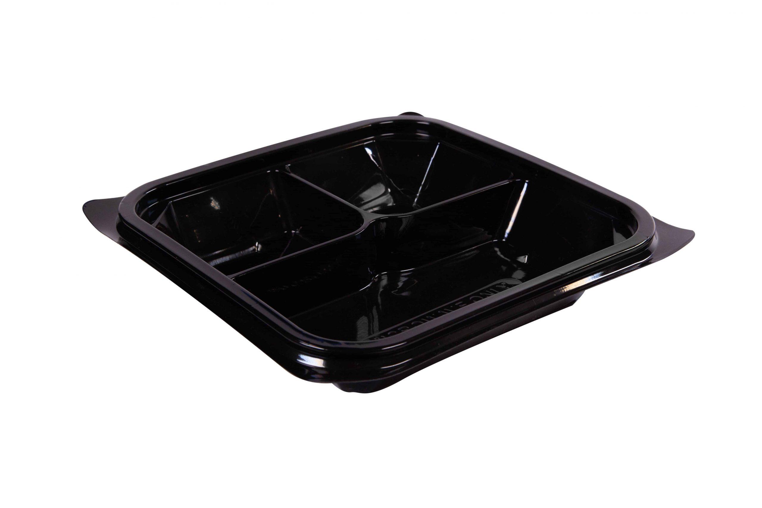 Fresh-Pak StackerZ Take-Out Container Base 8X8X1.5 IN 3 Compartment PP Black Square Microwave Safe 252/Case