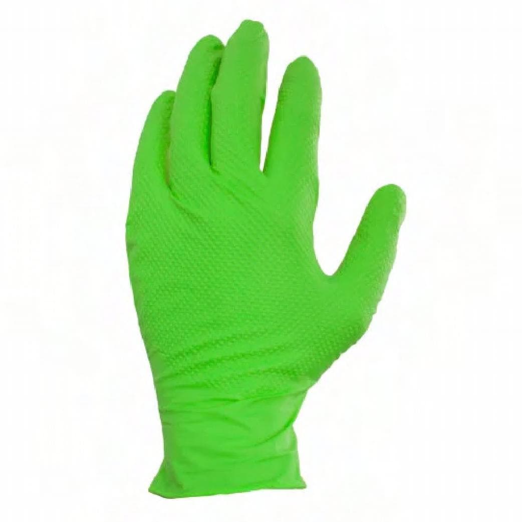 Safety Zone® Gloves XXL Neon Green 9MIL Nitrile Powder-Free Pyramid Grip® Beaded Cuff 100 Count/Box 10 Box/Case