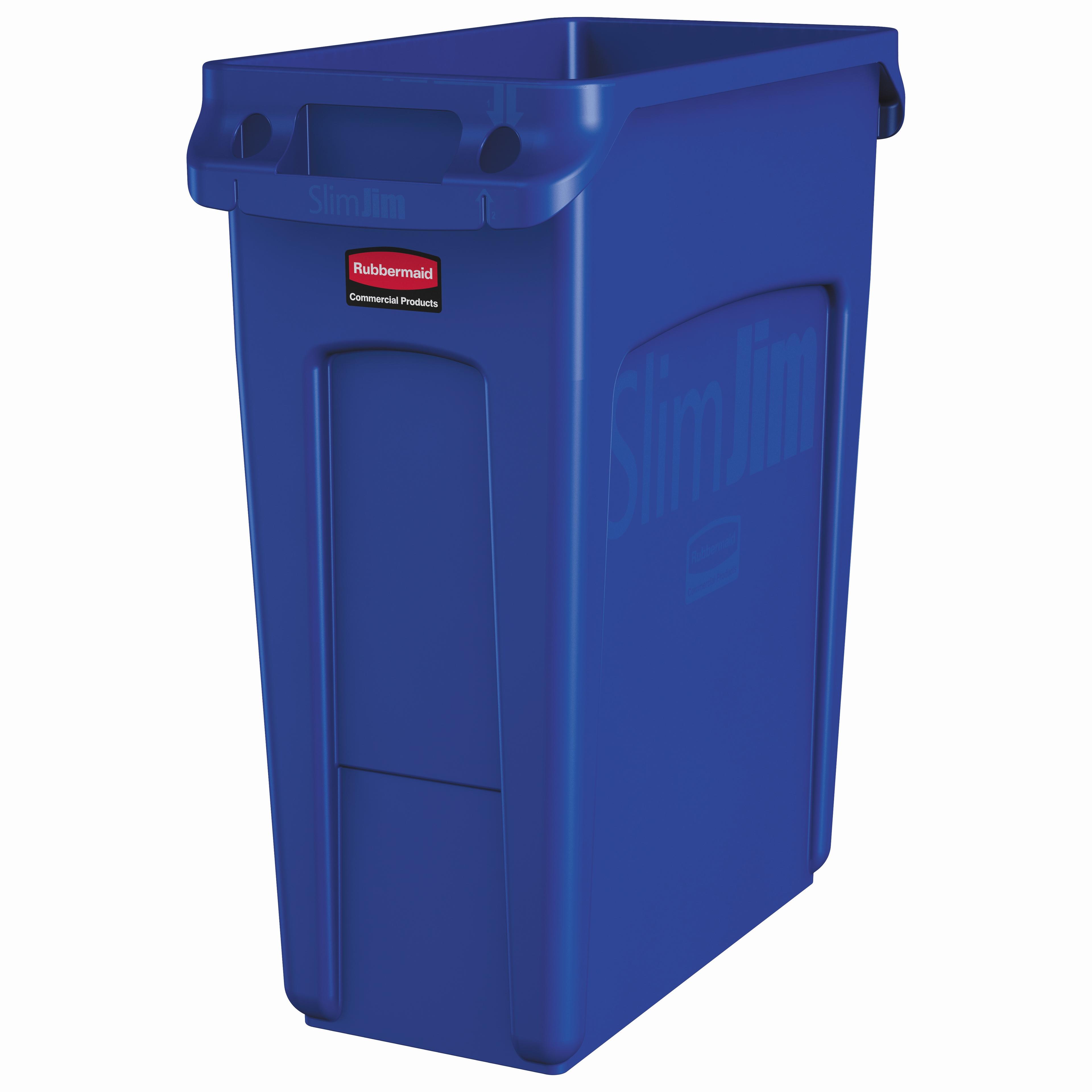 Slim Jim® Trash Can 16 GAL 64 QT Blue Resin Venting Channels Slim 1/Each