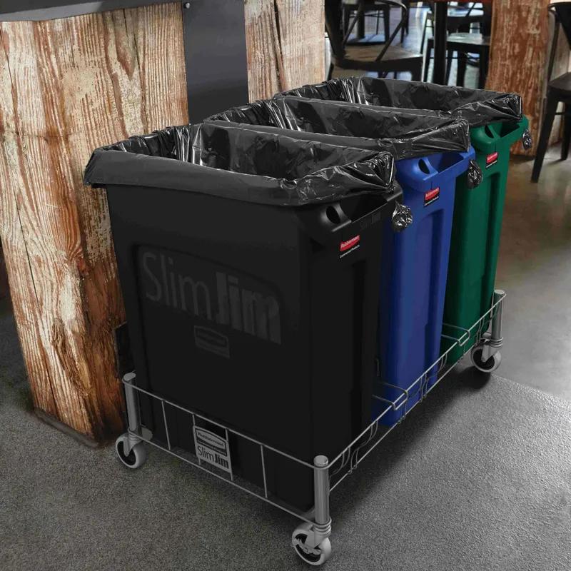 Slim Jim® Trash Can 16 GAL 64 QT Blue Resin Venting Channels Slim 1/Each