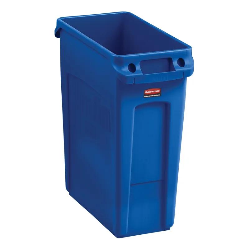 Slim Jim® Trash Can 16 GAL 64 QT Blue Resin Venting Channels Slim 1/Each