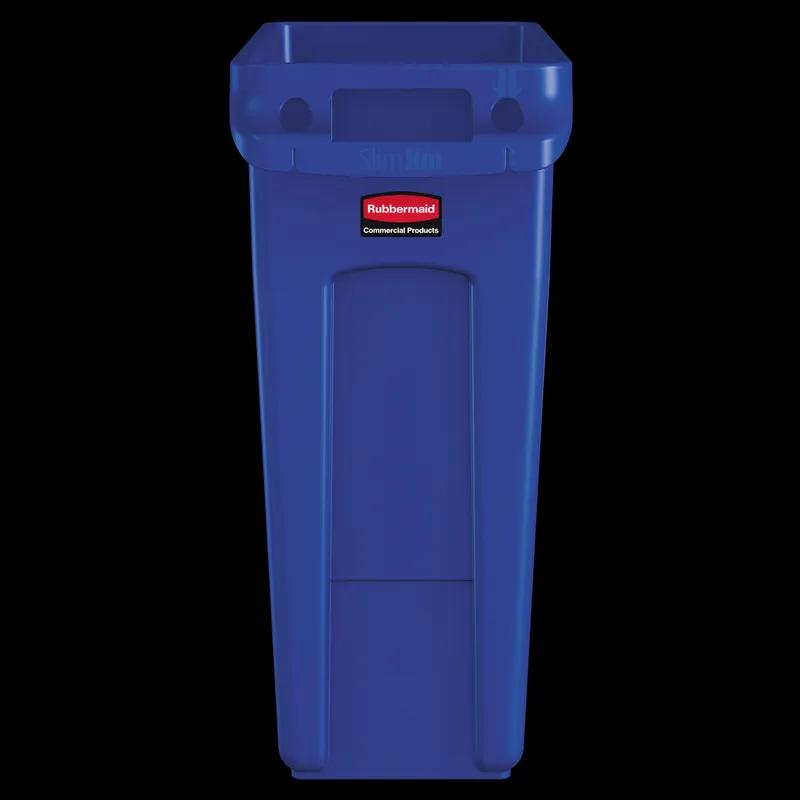 Slim Jim® Trash Can 16 GAL 64 QT Blue Resin Venting Channels Slim 1/Each