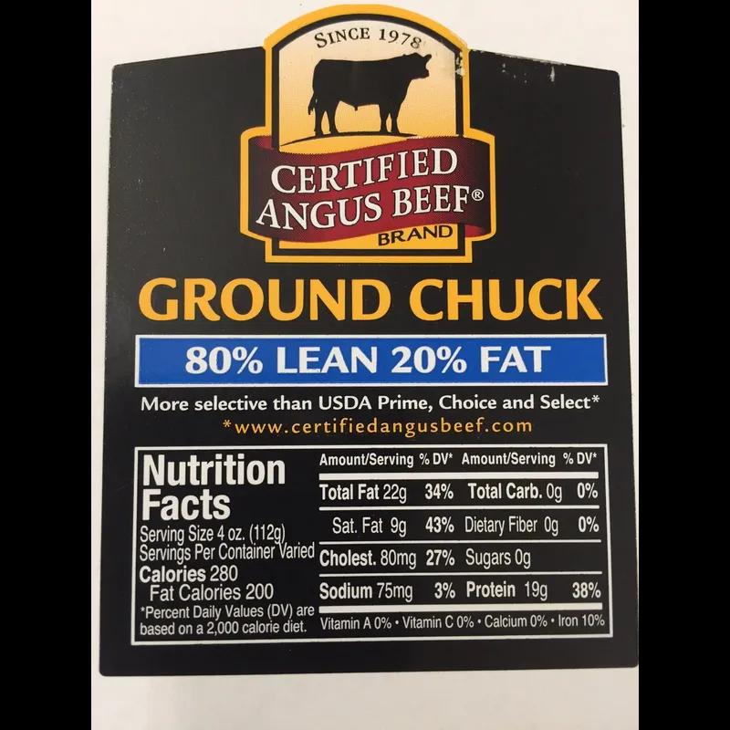 Certified Angus Beef Ground Chuck 80/20 Label 20/Case