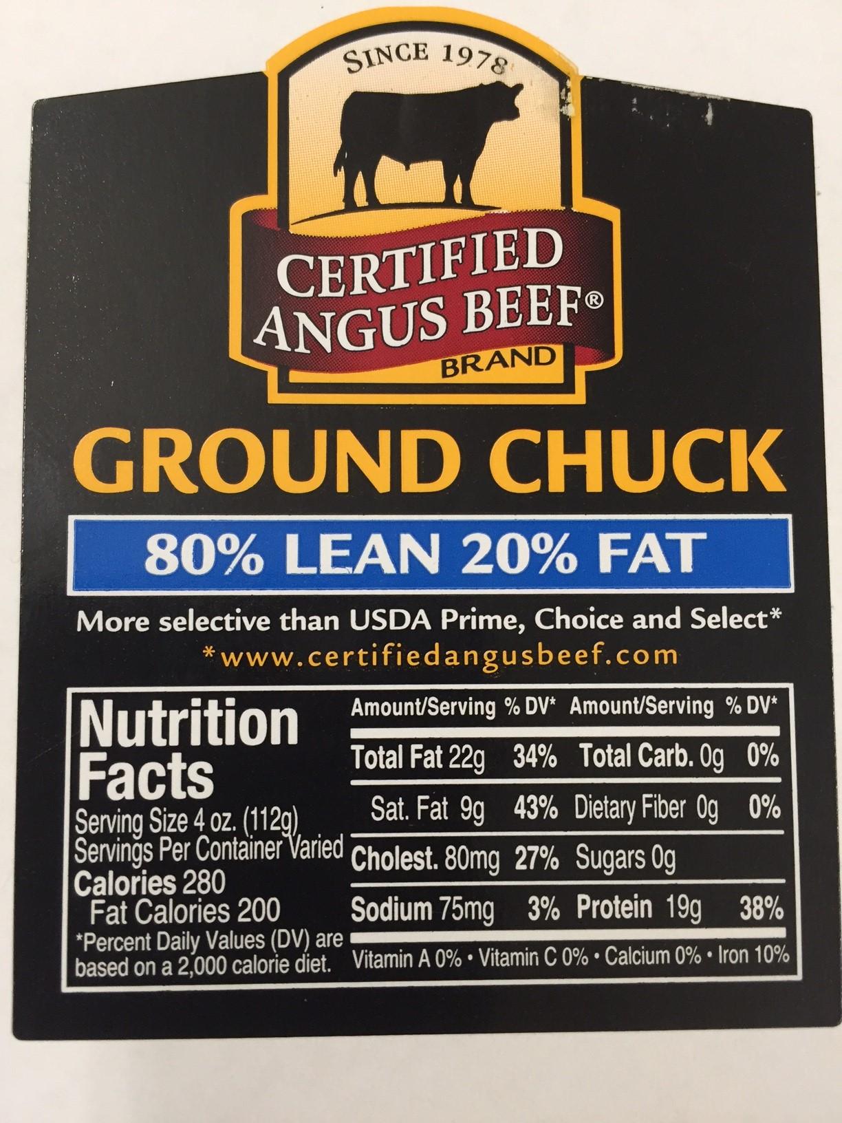 Certified Angus Beef Ground Chuck 80/20 Label 20/Case