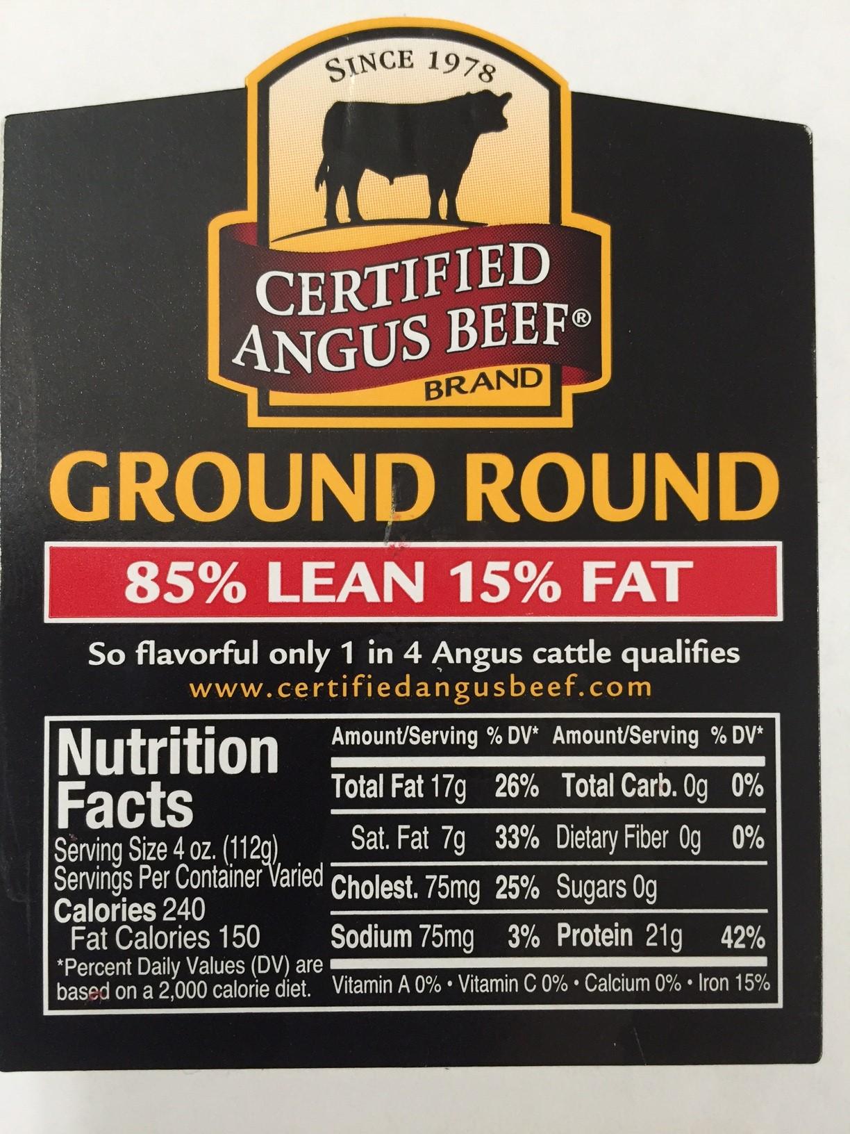 Certified Angus Beef Ground Round 85/15 Label 20/Case