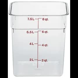 Camwear® Food Storage Container 8.4X8.6X9.1 IN 8 QT Clear Square PC Dishwasher Safe Freezer Safe 6/Case
