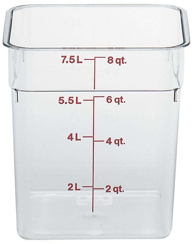 Camwear® Food Storage Container 8.4X8.6X9.1 IN 8 QT Clear Square PC Dishwasher Safe Freezer Safe 6/Case
