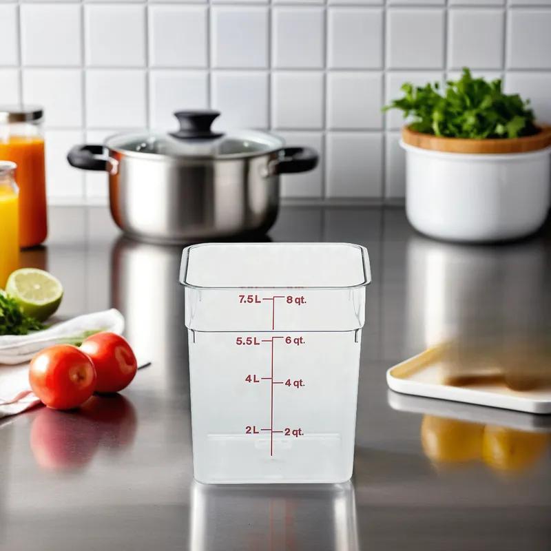 Camwear® Food Storage Container 8.4X8.6X9.1 IN 8 QT Clear Square PC Dishwasher Safe Freezer Safe 6/Case