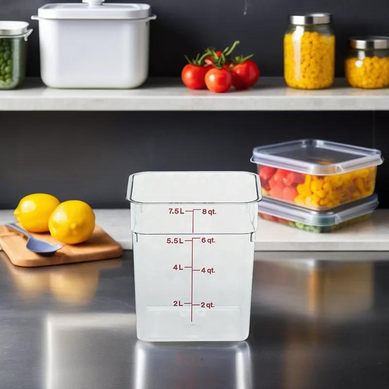 Camwear® Food Storage Container 8.4X8.6X9.1 IN 8 QT Clear Square PC Dishwasher Safe Freezer Safe 6/Case