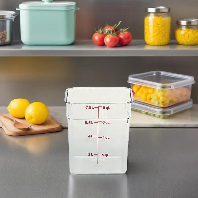 Camwear® Food Storage Container 8.4X8.6X9.1 IN 8 QT Clear Square PC Dishwasher Safe Freezer Safe 6/Case