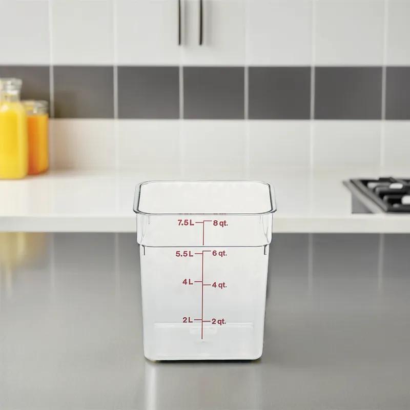 Camwear® Food Storage Container 8.4X8.6X9.1 IN 8 QT Clear Square PC Dishwasher Safe Freezer Safe 6/Case
