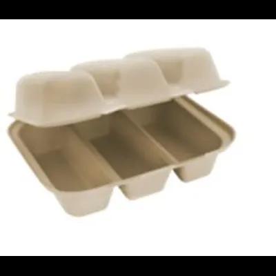 Taco Take-Out Container Hinged With Dome Lid 8.3X7X3.2 IN 3 Compartment Pulp Fiber Kraft Rectangle 300/Case