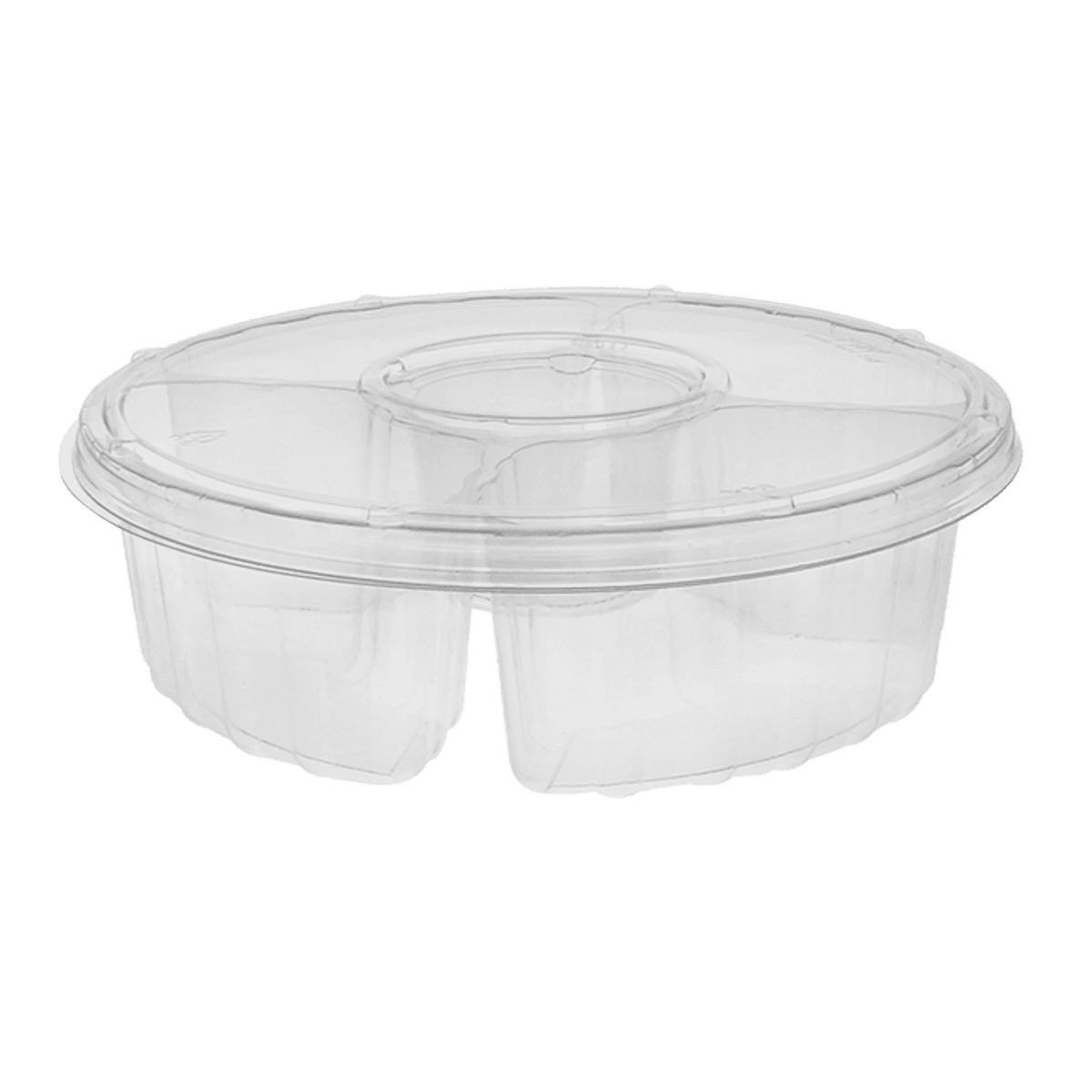 Deli Serving Tray Base & Lid Combo 64 OZ 4 Compartment PET Clear Round 100/Case
