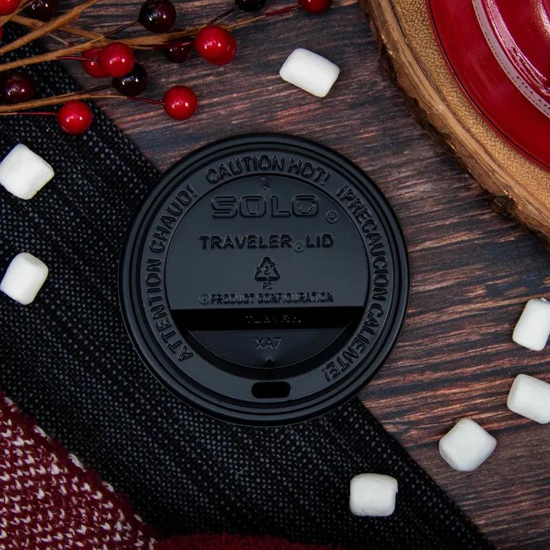 Solo® Traveler® Lid Dome 3.41X0.73 IN PS Black For 10 OZ Hot Cup Cappuccino Sip Through 100 Count/Pack 10 Packs/Case