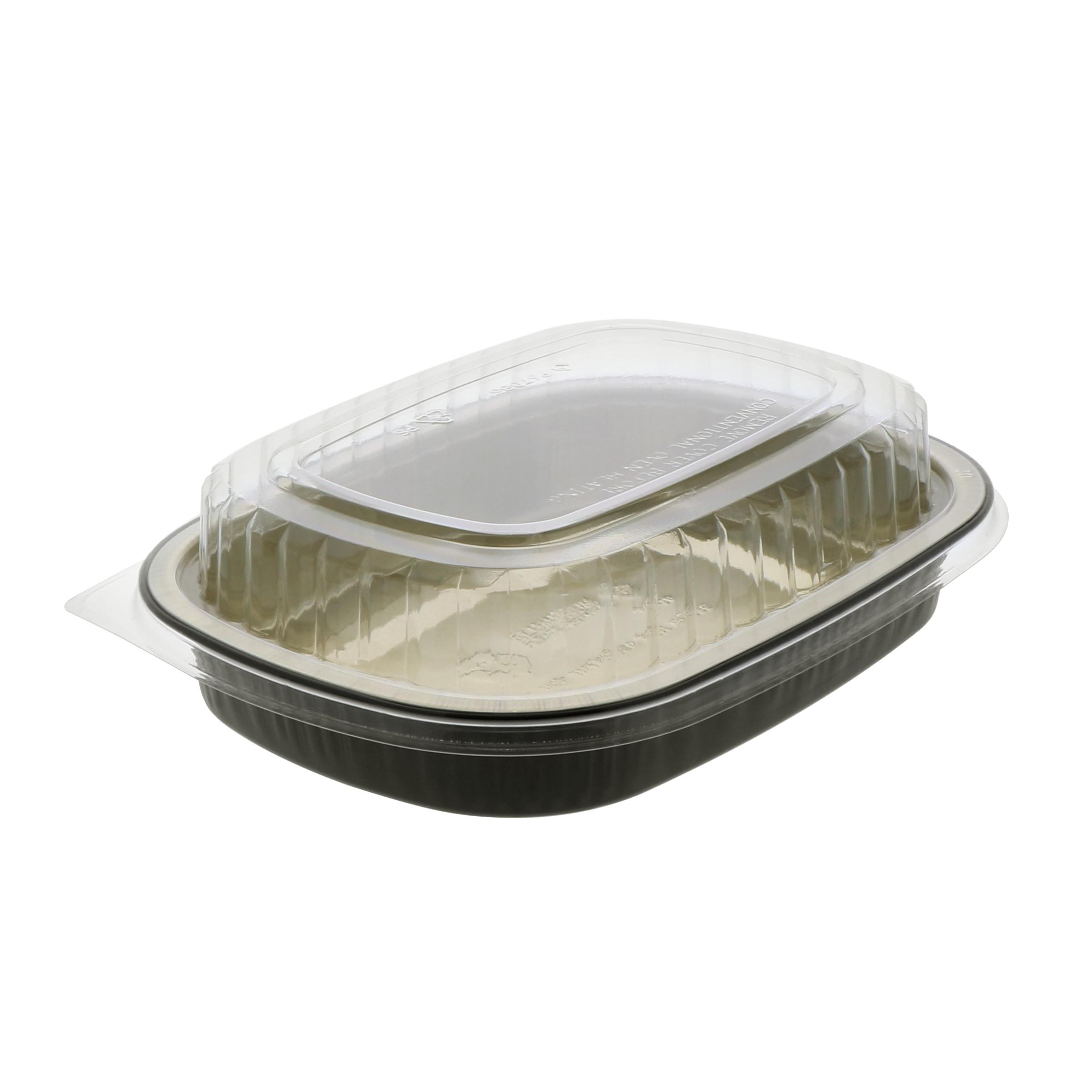 Take-Out Container Base & Lid Combo 22 OZ Aluminum OPS Black Gold Clear Oval 100/Case