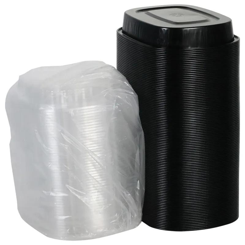 Take-Out Container Base & Lid Combo 22 OZ Aluminum OPS Black Gold Clear Oval 100/Case