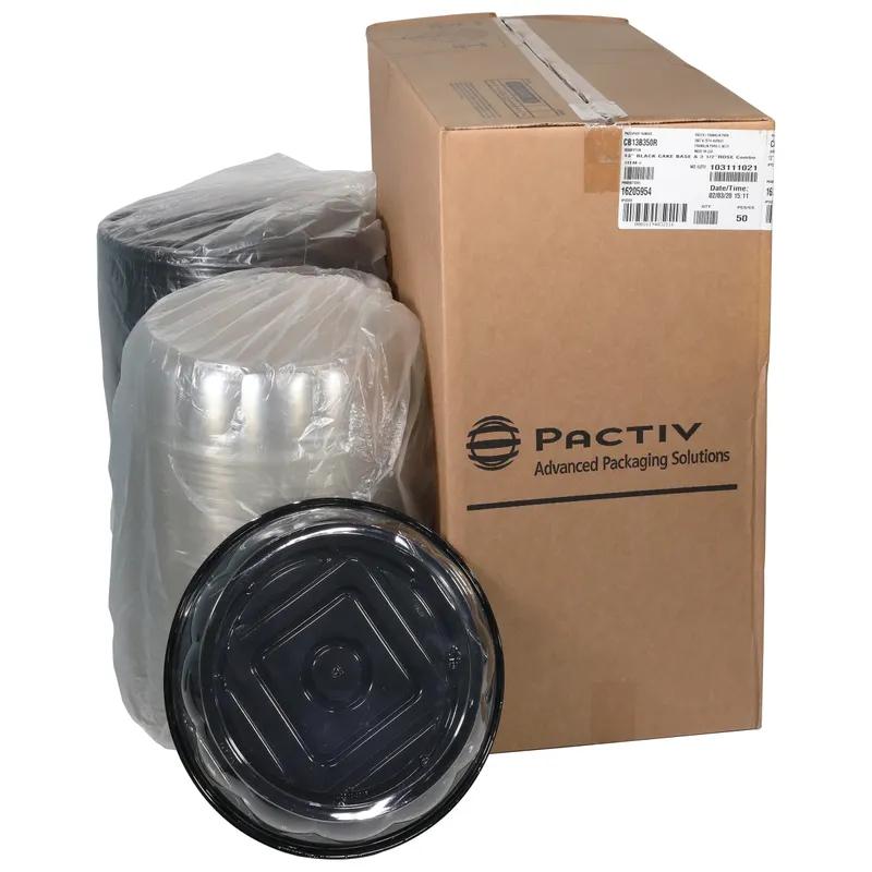 Cake Container & Lid Combo With Rosedome Lid 13X3.5 IN PET Black Clear 50/Case