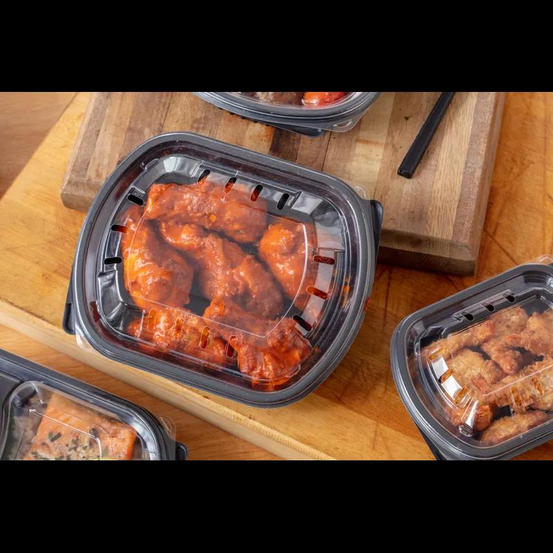 Take-Out Container Base 8.125X6.5X1.5 IN MFPP Black Rectangle 250/Case