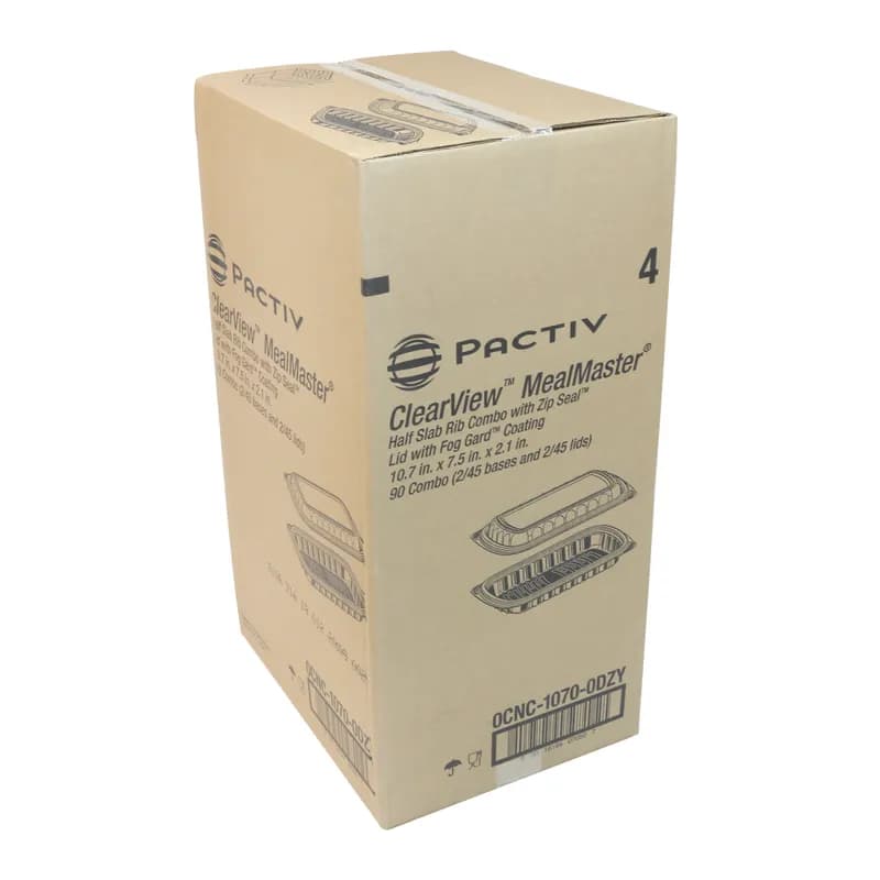 Half Rib Take-Out Container Base & Lid Combo 34.3 OZ MFPP OPS Black Clear Rectangle 90/Case