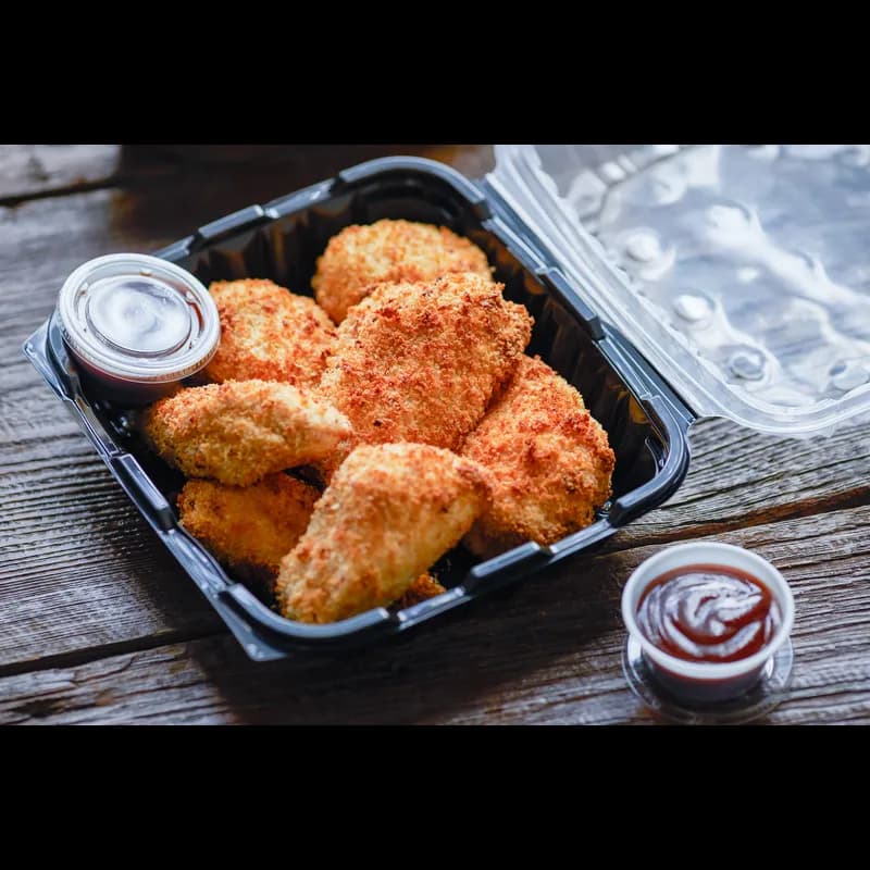 Take-Out Container Hinged 10.5X9.673X3.646 IN PP Black Clear 2-Color Vented 144/Case